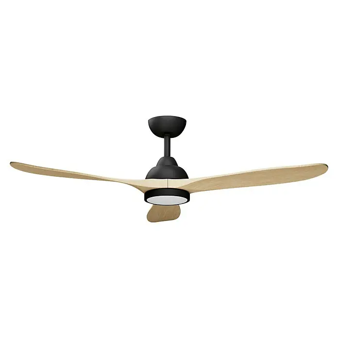 Arte confort Ventilador de techo Nata - Negro/Marrón, 132 cm, 35 W, Blanco neutro - Un elegante ventilador de techo con tres aspas de madera y una carcasa negra. Ideal para espacios de vida modernos.