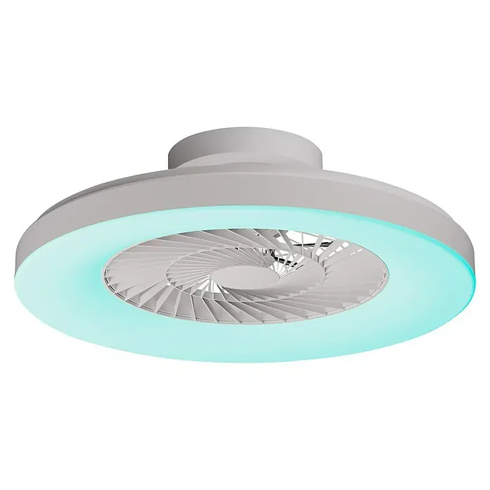 Arte confort Ventilador de techo Bianca - Blanco, 58,5 cm, 17 W, Blanco neutro - Lámpara de techo blanca con ventilador integrado y borde azul brillante. Una solución de iluminación moderna y funcional para tu hogar.
