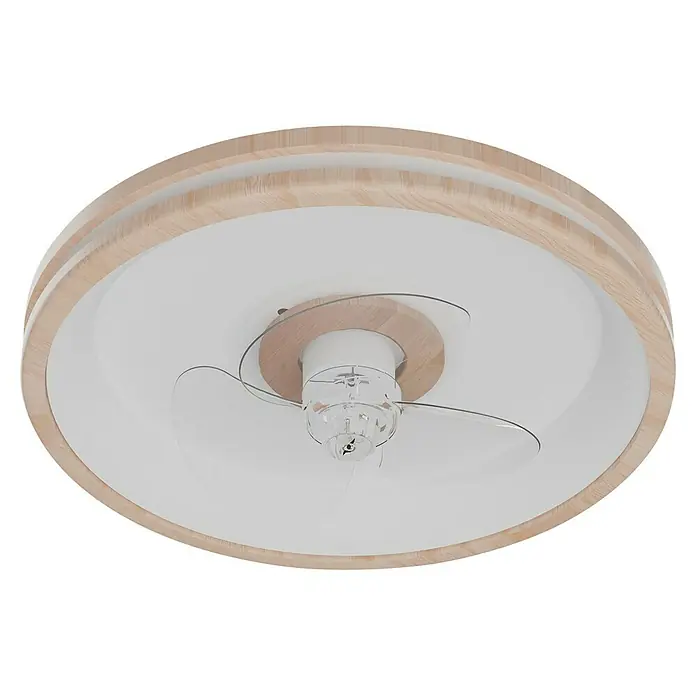 Arte confort Ventilador de techo Cris - Blanco/Madera, 50 cm, 17 W, Blanco neutro - Ventilador de techo con marco de madera clara y palas transparentes, que proporciona una agradable circulación del aire.