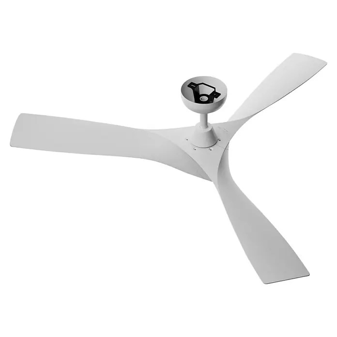 Arte confort Ventilador de techo Paula - Blanco, 142 cm, 35 W, Blanco neutro - Un ventilador de techo blanco con tres aspas y un soporte de montaje negro, presentado sobre un fondo negro.