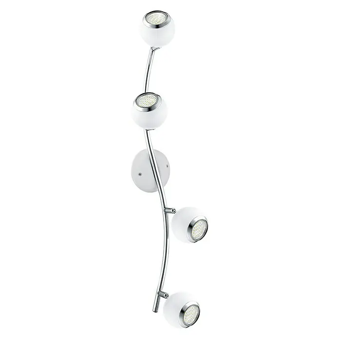 Eglo Regleta LED Bimeda - 12 W, L x An x Al: 10 x 64 x 10 cm, Blanco/Cromado, Blanco cálido - Lámpara de pared moderna con cuatro globos blancos y marco cromado, para una iluminación elegante.