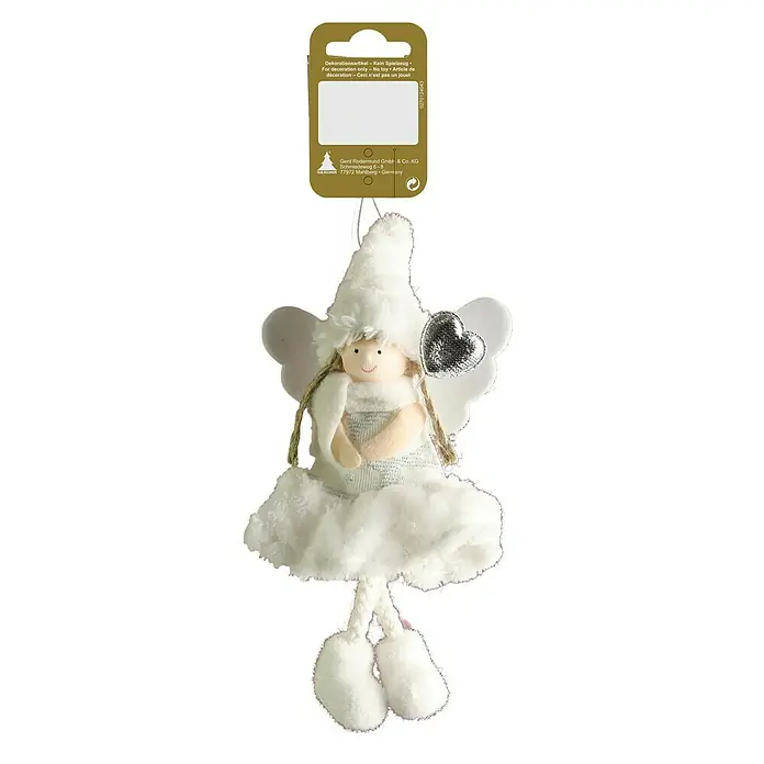 Geroma Christbaumschmuck Engel - 25 x 10 x 25 cm, Weiß/Silber, Kunststoff, 1 Stk. - Dekorativer Weihnachtsengel mit weißem Kleid, Flügeln und Herz, ideal für festliche Dekorationen.