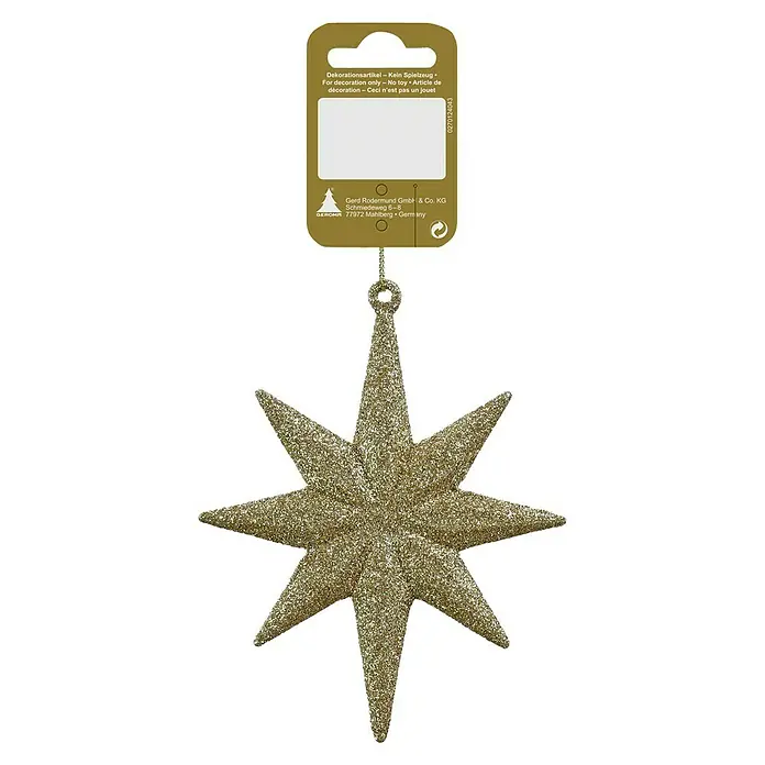 Geroma Christbaumschmuck Glitzerstern - 10 x 10,5 x 20 cm, Champagner-Gold, Kunststoff, 1 Stk. - Goldener glitzernder Stern als Weihnachtsdekoration.