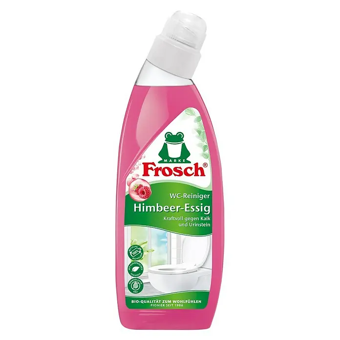 Frosch WC-Reiniger Himbeer-Essig - 750 ml - Eine Flasche Frosch Himbeer-Essig WC-Reiniger, ein umweltfreundliches Produkt zur Reinigung von Toiletten.
