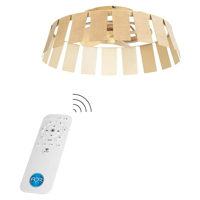 Leds-C4 Ventilador de techo Flip - Madera, 57,5 cm, 28 W - Lámpara de techo moderna con detalles de madera y un mando a distancia para facilitar el manejo de sus funciones.