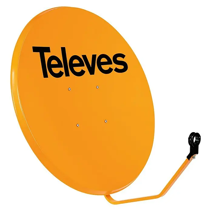 Televés Equipo de antena parabólica 800 Digital con monoblock - An x Al: 75 x 83 cm - Antena parabólica Televes de color naranja, diseñada para recibir señales de TV. Alineación óptima para la mejor recepción.