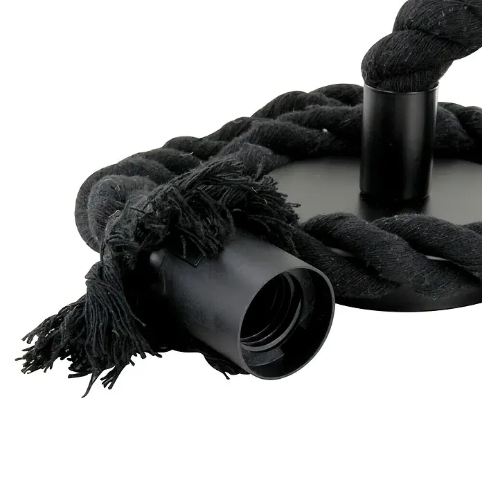 Chacon Portalámparas de cuerda - Negro, 110 cm, E27 - Primer plano de una lámpara de pared de cuerda negra con un portalámparas. Ideal para interiores rústicos.