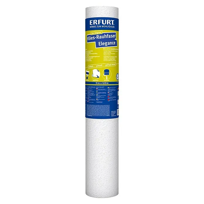 Erfurt Raufasertapete Vlies-Rauhfaser Elegance - Weiß, Korngröße: Mittel, Grobe Struktur, 15 x 0,53 m - Bild einer Rolle Erfurt Vlies-Rauhfaser Elegance Tapete, ideal für stilvolle Wandgestaltung und Renovierung.