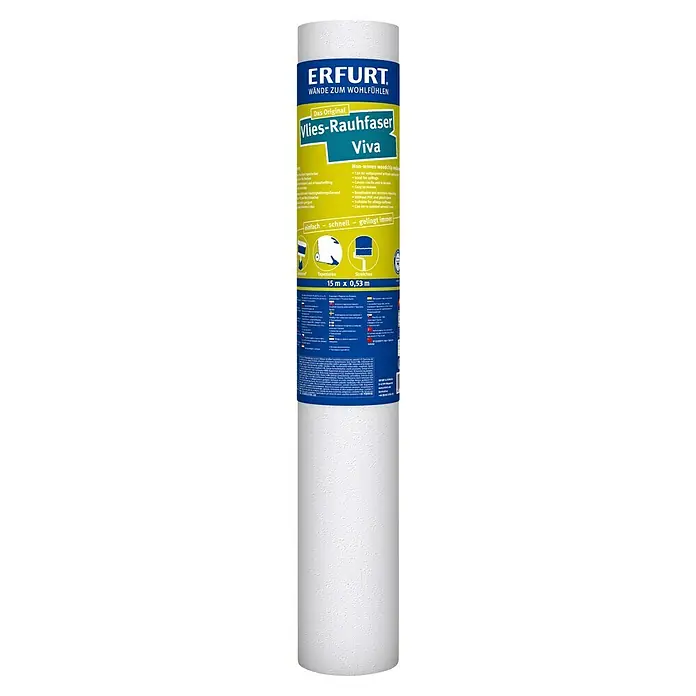 Erfurt Raufasertapete Vlies-Rauhfaser Viva - Weiß, Korngröße: Fein, Feine Struktur, 15 x 0,53 m - Rollenbild der Erfurt Vlies-Rauhfaser Viva. Diese hochwertige Vliestapete sorgt für ein angenehmes Raumklima und ist leicht zu verarbeiten.