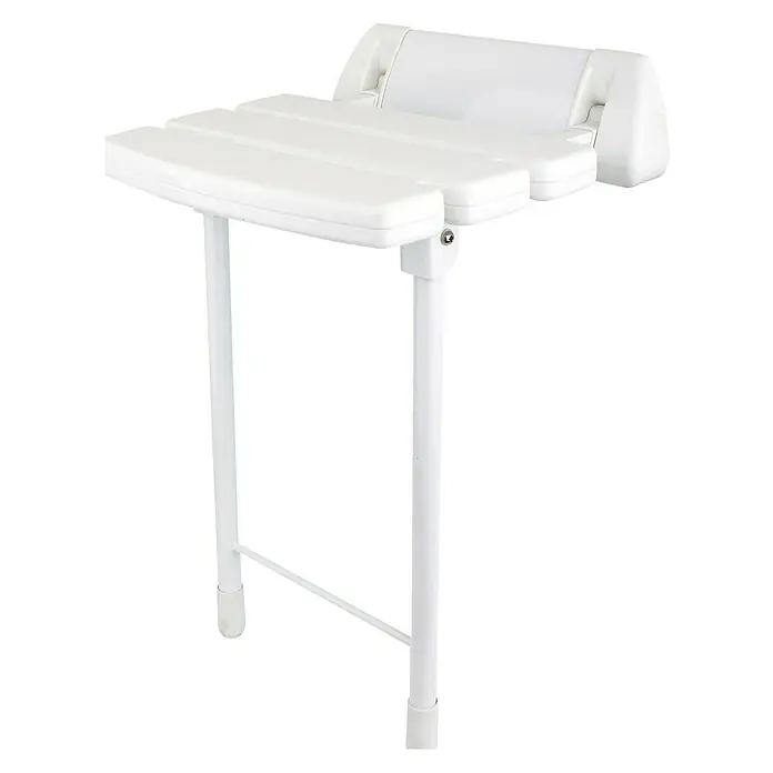 CM Baños Taburete de baño ASI06 - L x An x Al: 335 x 38 x 47 cm, Aluminio - Aquí hay un asiento de ducha blanco con respaldo que se puede fijar a la pared. Proporciona seguridad y comodidad en la ducha.