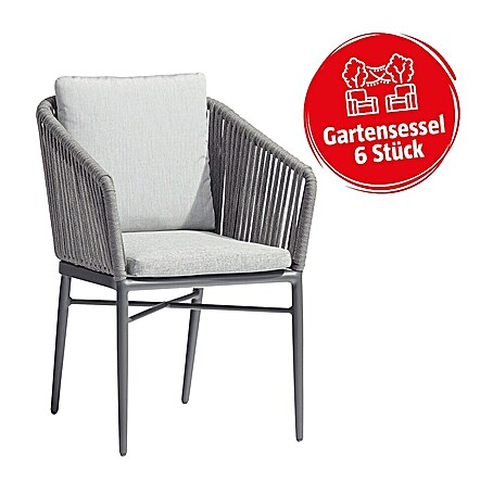 Acamp Gartensessel Manhattan Set (6 Stk., Aluminium, Stapelbar, Anthrazit, B x T x H: 61 x 63 x 81 cm)