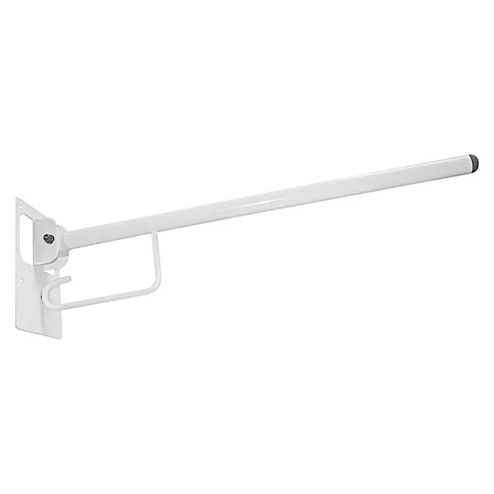 CM Baños Dispositivo de ayuda para incorporarse - L x An x Al: 10 x 35 x 25 cm, Acero - Barra de apoyo abatible blanca con pata de soporte, diseñada para montaje en pared, ofreciendo seguridad y comodidad en el baño.