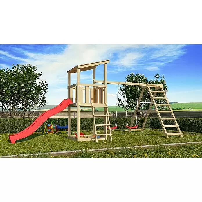 Karibu Kinderspielturm Anna Set 12 - L x B x H: 264 x 415 x 270 cm, Natur - Stimmungsaufnahme