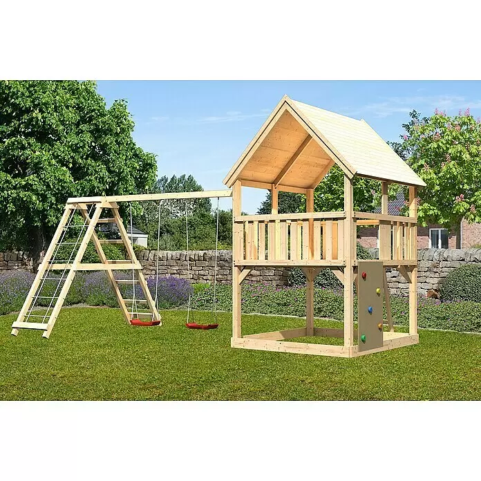 Karibu Kinderspielturm Luis Set 19 - L x B x H: 264 x 508 x 345 cm, Natur - Stimmungsaufnahme