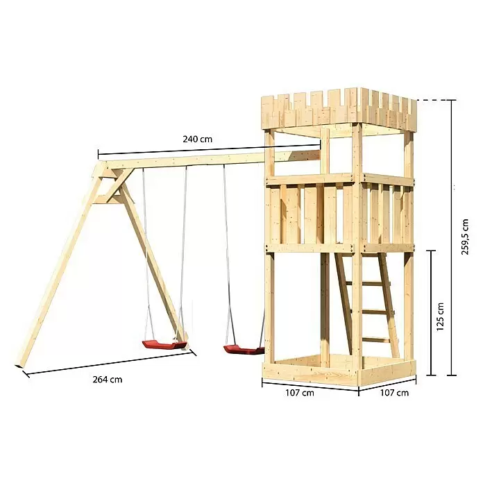 Karibu Kinderspielturm Ritterburg Löwenherz Set 4L x B x H: 264 x 347 x 259,5 cm, Natur