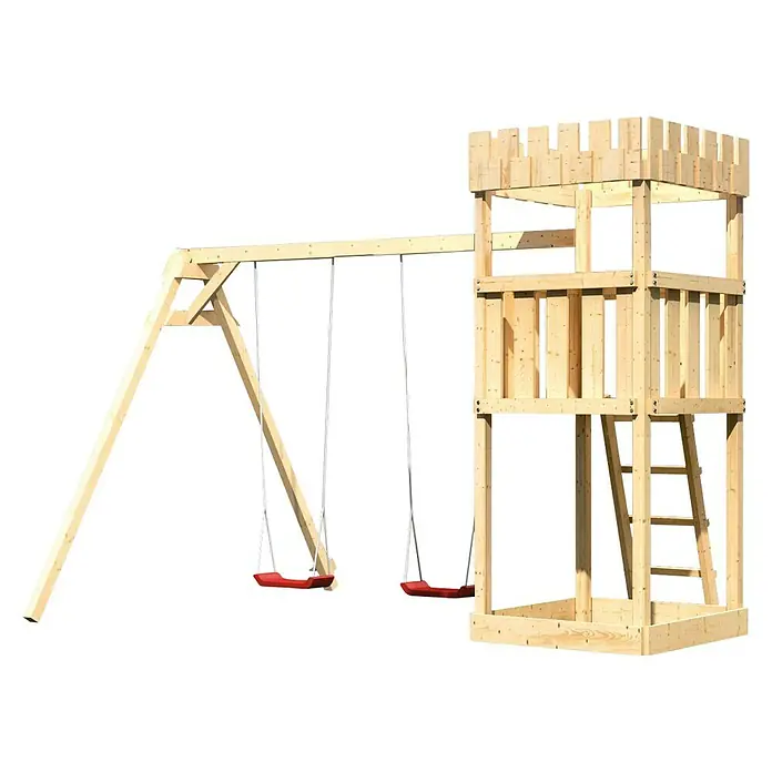 Karibu Kinderspielturm Ritterburg Löwenherz Set 4L x B x H: 264 x 347 x 259,5 cm, Natur