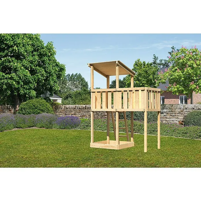 Karibu Kinderspielturm Anna Set 6 - L x B x H: 107 x 214 x 270 cm, Natur - Ein hölzernes Baumhaus-Spielhaus im Garten. Perfekt für Kinder zum Spielen und Entdecken im Freien.