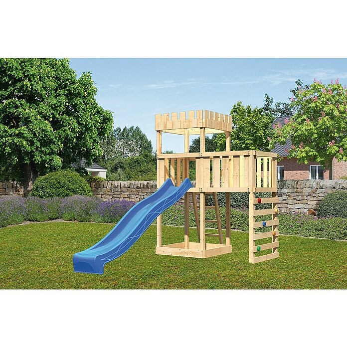 Karibu Kinderspielturm Ritterburg Löwenherz Set 41 (L x B x H: 107 x 214 x 259,5 cm, Natur/Blau) | BAUHAUS