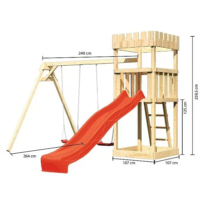 Karibu Kinderspielturm Ritterburg Löwenherz Set 10L x B x H: 264 x 347 x 259,5 cm, Natur/Rot