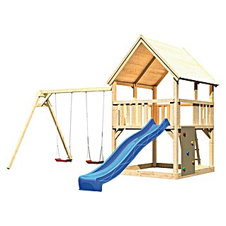 Karibu Kinderspielturm Luis Set 24 (L x B x H: 264 x 440 x 345 cm, Natur/Blau)