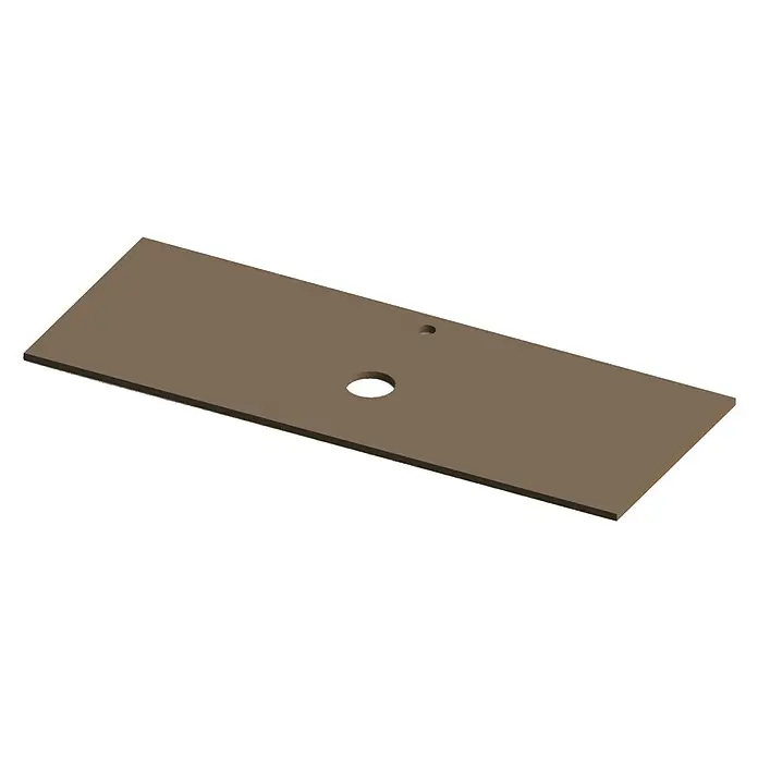 Encimera para lavabo Mineral centro - L x An x Al: 46 x 121 x 1,5 cm, Cacao - Vista superior de un tablero rectangular marrón con dos agujeros, que ofrece un diseño elegante y funcional.