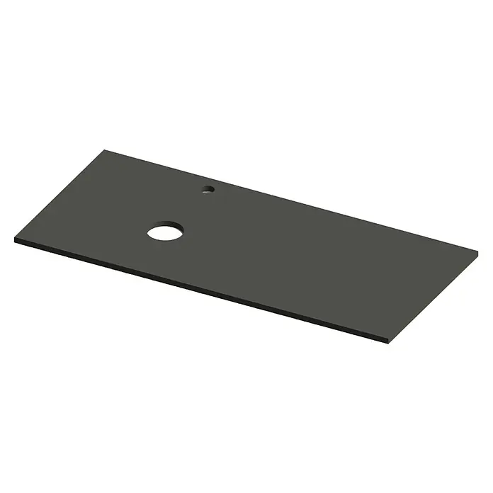 Encimera para lavabo Mineral izquierda - L x An x Al: 46 x 101 x 1,5 cm, Antracita - Placa rectangular gris con dos orificios de diferentes tamaños, presentada en vista isométrica.