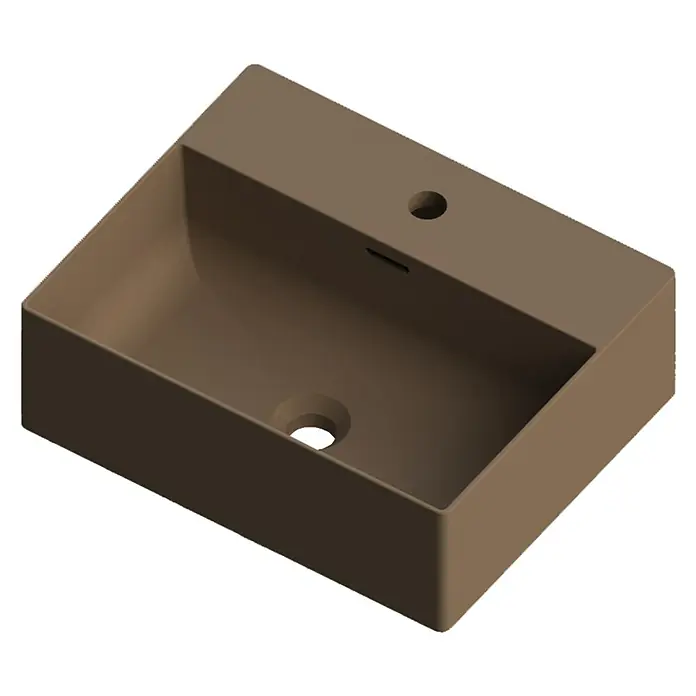 Lavabo Square - An x L: 45 x 36 cm, Sin esmalte especial, Orificios para grifo: Medio, Con desbordamiento, Cacao - Lavabo rectangular en tono marrón con orificio para grifo y rebosadero. Ideal para baños modernos de líneas limpias.