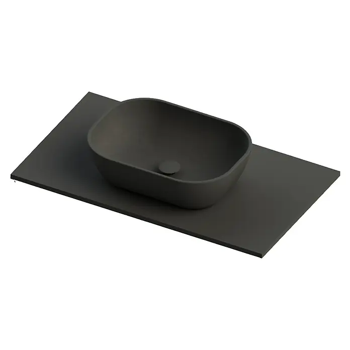 Lavabo y encimera Stadium - 46 x 81 cm, Antracita - Una moderna combinación de lavabo sobre encimera negro mate con almacenamiento rectangular, perfecta para un diseño de baño elegante.
