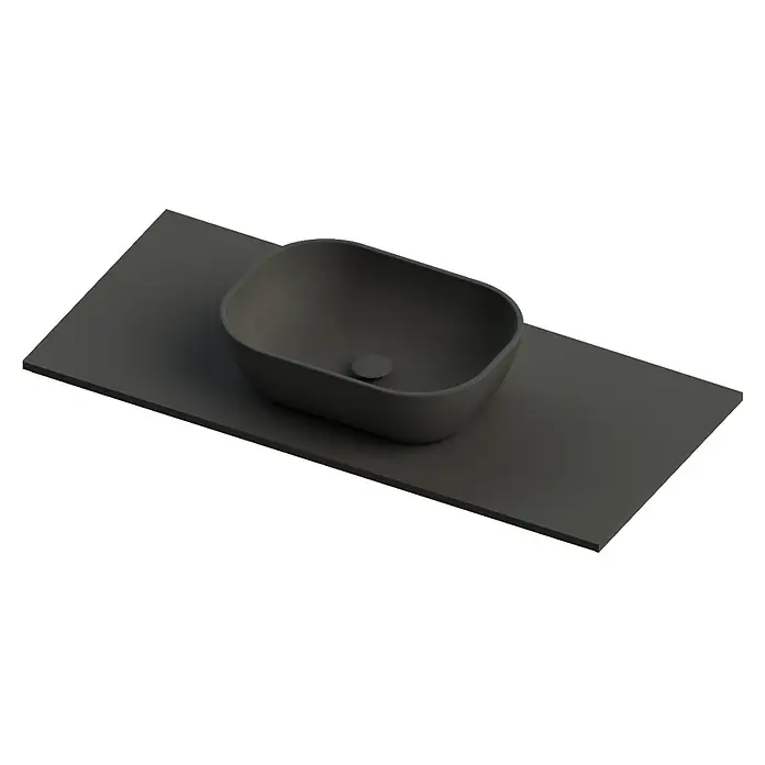 Lavabo y encimera Stadium - 46 x 101 cm, Antracita - Vista de un moderno lavabo sobre encimera negro mate sobre una encimera a juego, ideal para diseños de baño elegantes.
