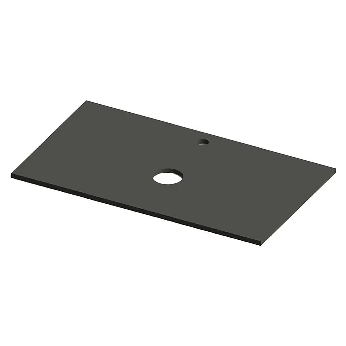 Encimera para lavabo Mineral centro - L x An x Al: 46 x 81 x 1,5 cm, Antracita - Vista de una encimera de lavabo gris oscuro con dos agujeros, perfecta para diseños de baños modernos.