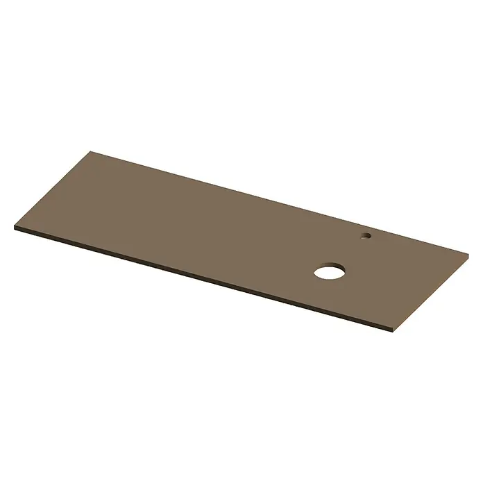 Encimera para lavabo Mineral derecha - L x An x Al: 46 x 121 x 1,5 cm, Cacao - Placa rectangular marrón con un agujero pequeño y uno grande.
