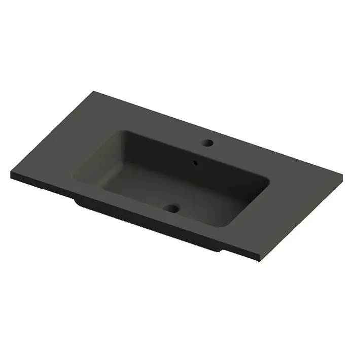 Lavabo Zeppelin - 80,5 x 45,5 cm, Sin esmalte especial, Orificios para grifo: Medio, Con desbordamiento, Antracita - Lavabo gris con forma rectangular y orificios de desagüe. Ideal para diseños de baño modernos.