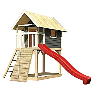 Karibu Kinderspielturm Gernegroß Set 18 (L x B x H: 244 x 120 x 325 cm, Terragrau/Rot)