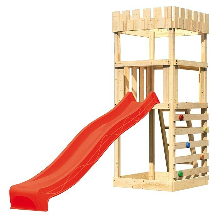 Karibu Kinderspielturm Ritterburg Löwenherz Set 18 (L x B x H: 107 x 107 x 259,5 cm, Natur/Rot) | BAUHAUS