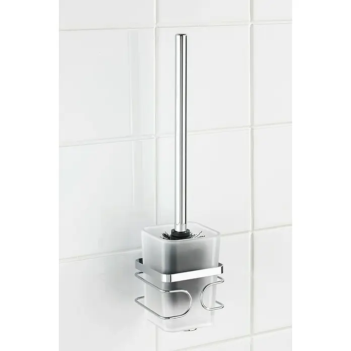 Wenko Escobillero Premium - Altura: 38 cm, Acero inoxidable, Blanco/Translúcido - Escobilla de baño de pared con soporte y esmalte mate para baños modernos, que combina funcionalidad y diseño.