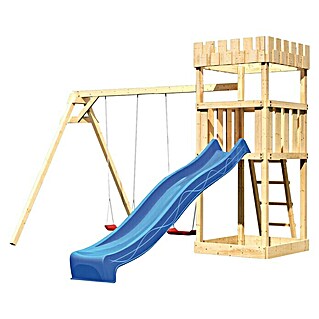 Karibu Kinderspielturm Ritterburg Löwenherz Set 9 (L x B x H: 264 x 347 x 259,5 cm, Natur/Blau)