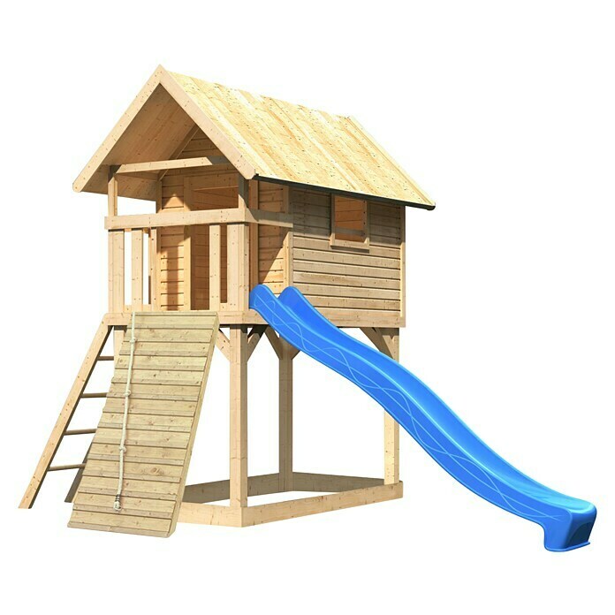 Karibu Stelzenhaus Gernegroß Set 15 (L x B x H: 244 x 120 x 325 cm, Natur/Blau)