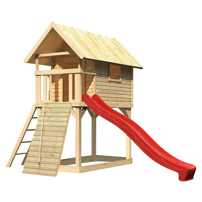 Karibu Stelzenhaus Gernegroß Set 16 (L x B x H: 244 x 120 x 325 cm, Natur/Rot)