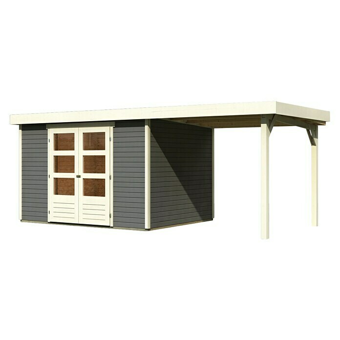 Karibu Gartenhaus Askola 5 (Außenmaß inkl. Dachüberstand (B x T): 554 x 262 cm, Holz, Terragrau, Mit Seitendach) | BAUHAUS