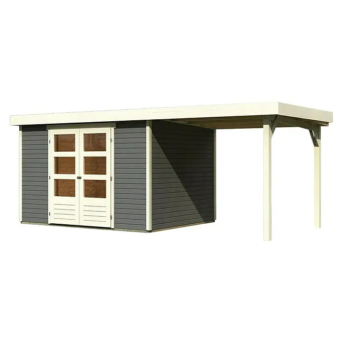 Karibu Gartenhaus Askola 5Außenmaß inkl. Dachüberstand (B x T): 554 x 262 cm, Holz, Terragrau, Mit Seitendach