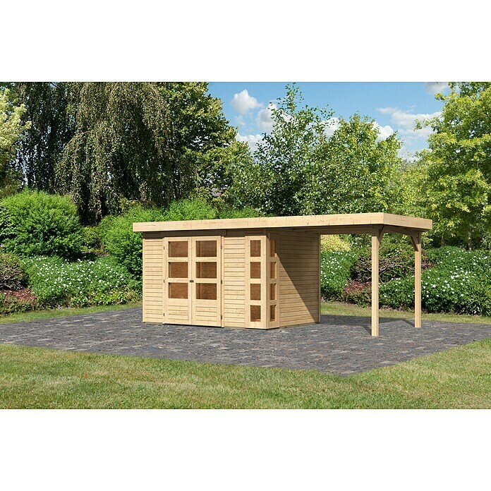Karibu Gartenhaus Kerko 4 (Außenmaß inkl. Dachüberstand (B x T): 554 x 238 cm, Holz, Natur, Mit Seitendach) | BAUHAUS
