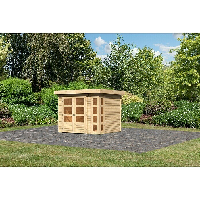 Karibu Gartenhaus Kerko 3 (Außenmaß inkl. Dachüberstand (B x T): 266 x 238 cm, Holz, Natur) | BAUHAUS