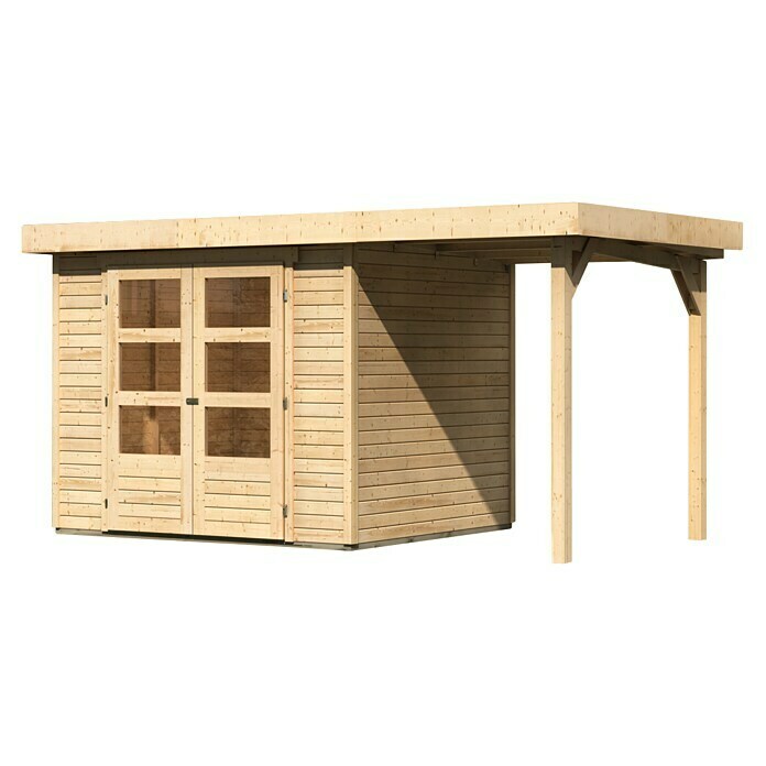Karibu Gartenhaus Askola 3 (Außenmaß inkl. Dachüberstand (B x T): 418 x 238 cm, Holz, Natur, Mit Seitendach)