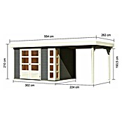 Karibu Gartenhaus Kerko 5 (Außenmaß inkl. Dachüberstand (B x T): 554 x 262 cm, Holz, Terragrau, Mit Seitendach) | BAUHAUS