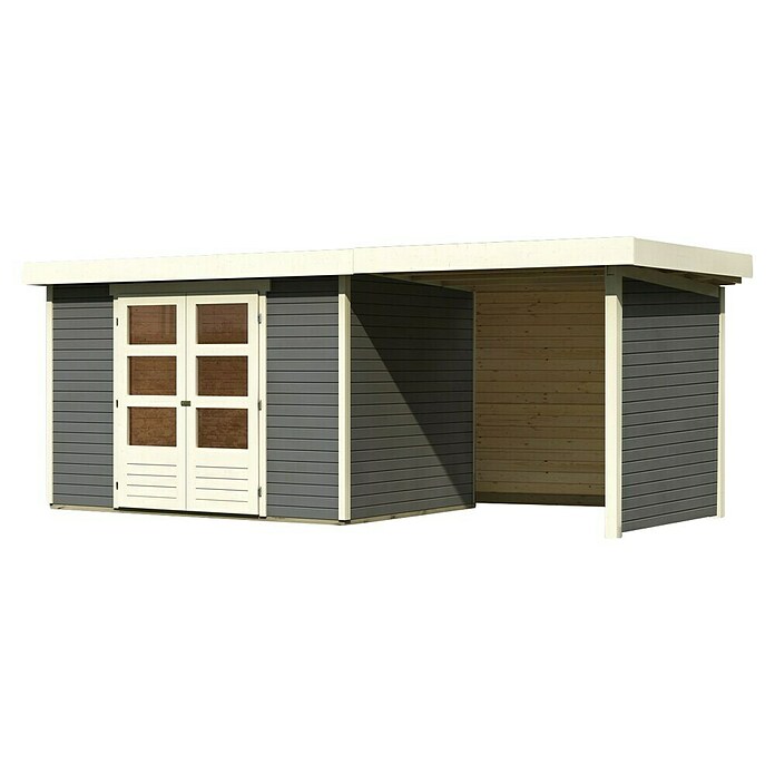 Karibu Gartenhaus Askola 4 (Außenmaß inkl. Dachüberstand (B x T): 554 x 238 cm, Holz, Terragrau, Mit Seitendach, Rück- und Seitenwand) | BAUHAUS