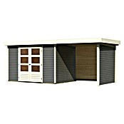 Karibu Gartenhaus Askola 4 (Außenmaß inkl. Dachüberstand (B x T): 554 x 238 cm, Holz, Terragrau, Mit Seitendach, Rück- und Seitenwand) | BAUHAUS