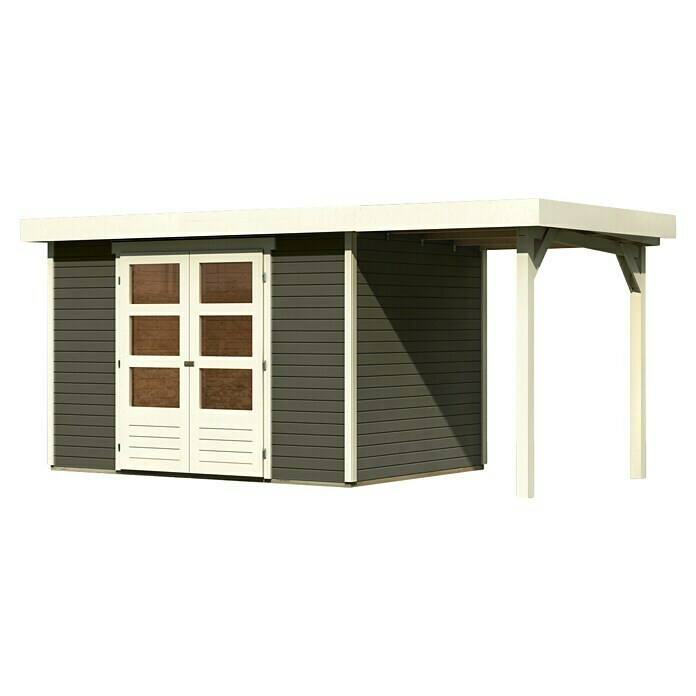 Karibu Gartenhaus Askola 4 (Außenmaß inkl. Dachüberstand (B x T): 485 x 238 cm, Holz, Terragrau, Mit Seitendach)