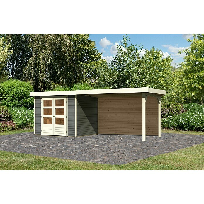 Karibu Gartenhaus Askola 3 (Außenmaß inkl. Dachüberstand (B x T): 528,5 x 238 cm, Holz, Terragrau, Mit Seitendach und Rückwand) | BAUHAUS