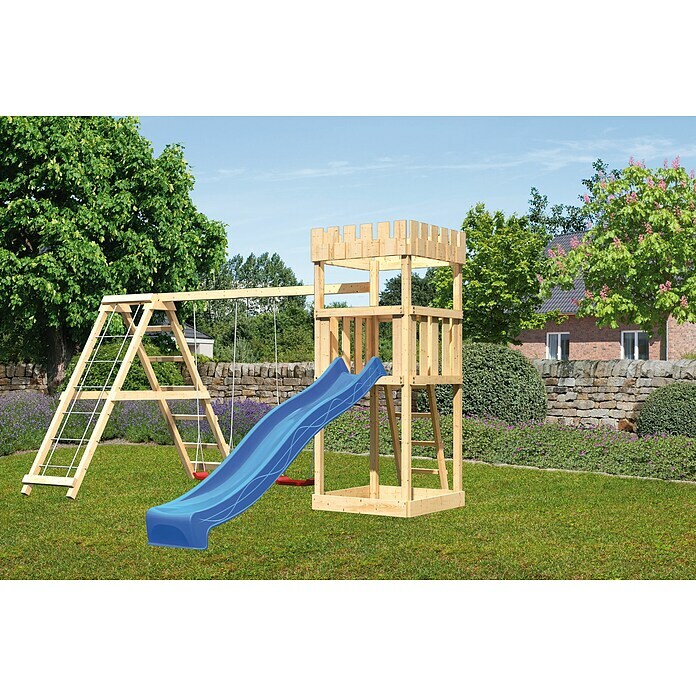 Karibu Kinderspielturm Ritterburg Löwenherz Set 11 (L x B x H: 264 x 415 x 259,5 cm, Natur/Blau) | BAUHAUS