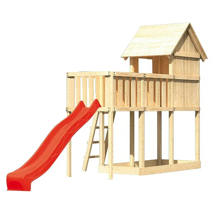 Karibu Kinderspielturm Frieda Set 14 - L x B x H: 107 x 309 x 291 cm, Natur - Hölzerner Spielturm mit Rutsche für Kinder. Perfekt für den Garten und zum Spielen im Freien.